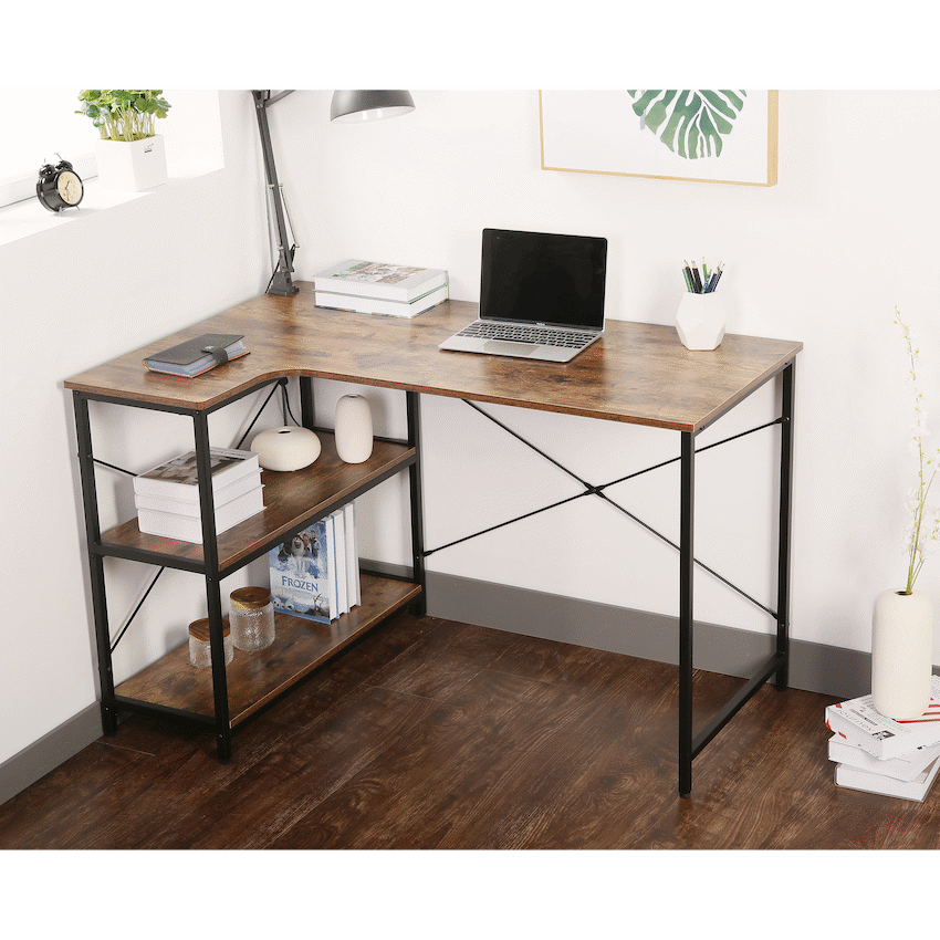 Everfurn Anthony L-Shaped Corner Work Desk - Steel Frame