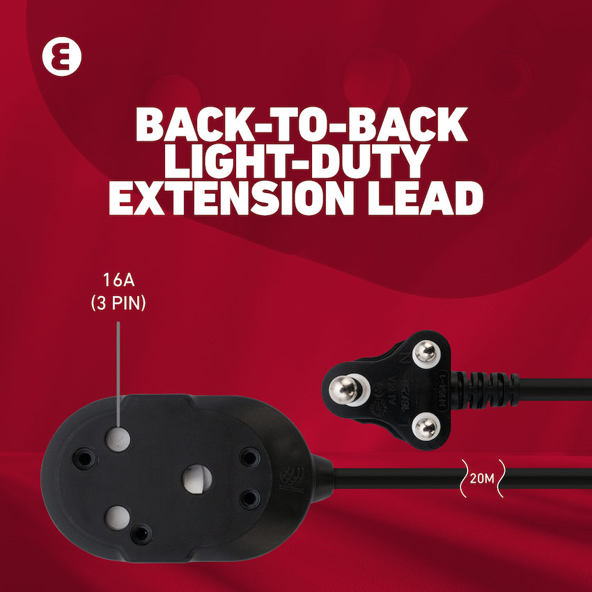 Ellies Back-to-Back Light-Duty Extension Lead - 20m