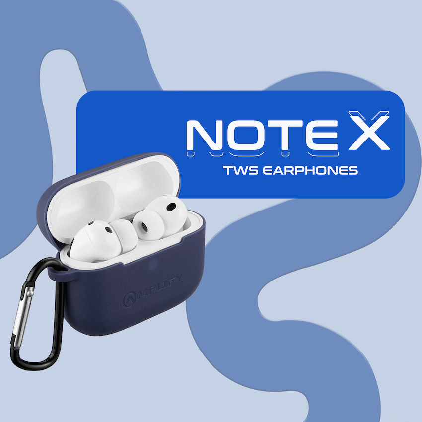 Amplify Note X 3 Series TWS Earphones - White Case + Blue Cover