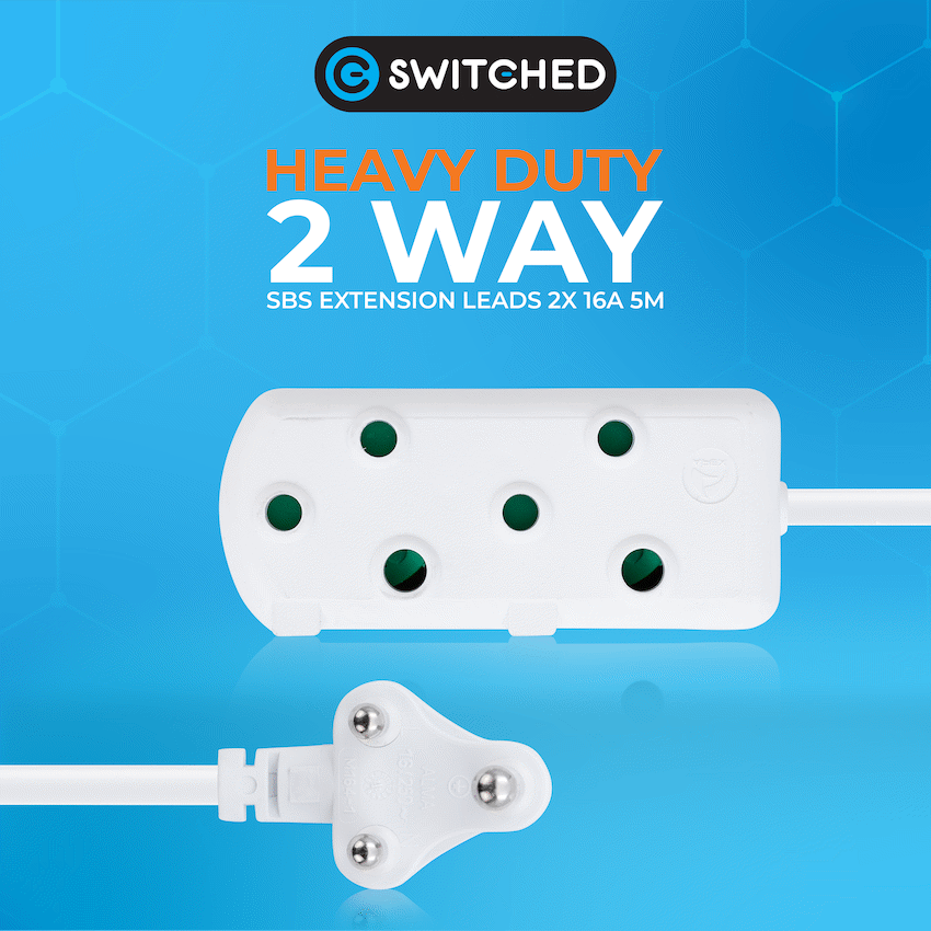 Switched Heavy Duty Side by Side (SBS) Extension Leads 5m - WT