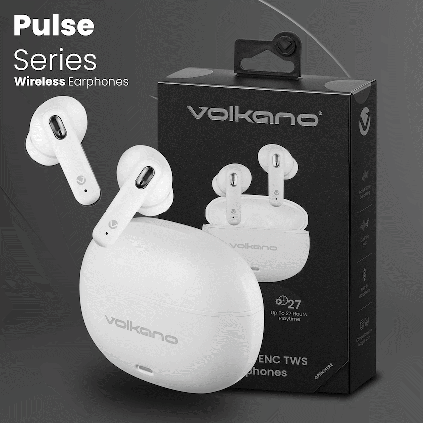 Volkano Pulse Series True Wireless Earphones with Charging Case - White