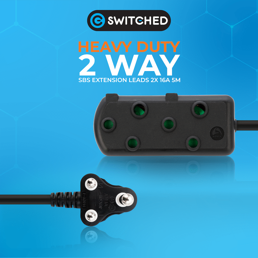 Switched Heavy Duty Side by Side (SBS) Extension Leads 10m - BK