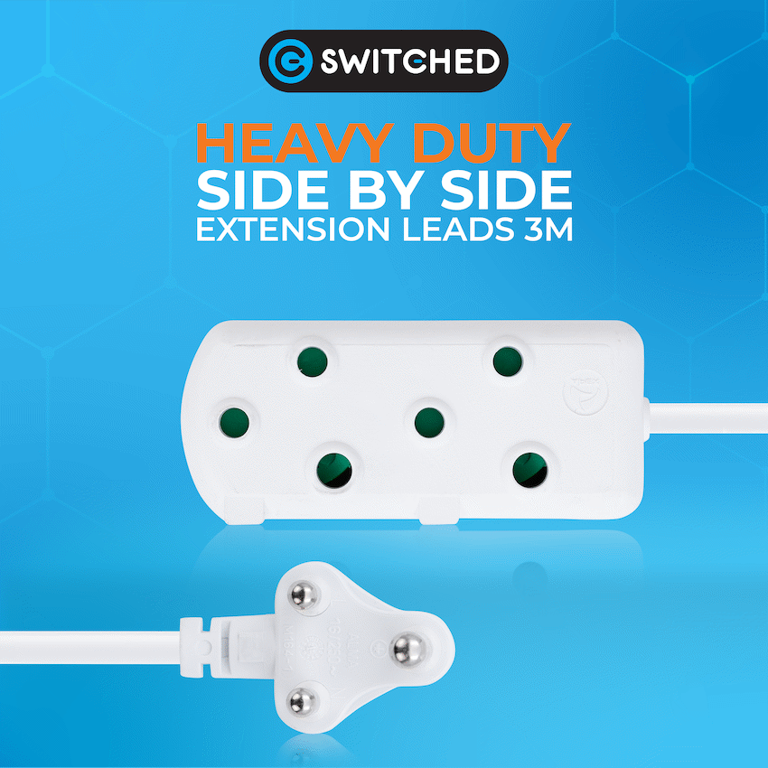 SWITCHED Heavy DUTY Side By Side(SBS) EXTENSION LEADS 3M - WT