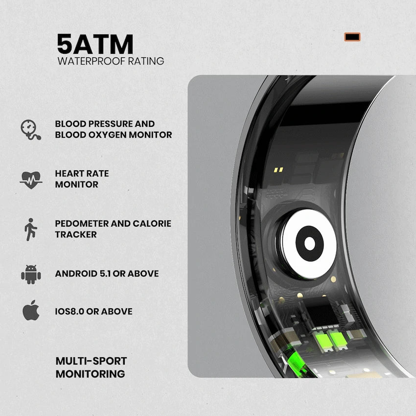 Volkano Ring Series Smart Ring with Charge Case - Black 18.1mm