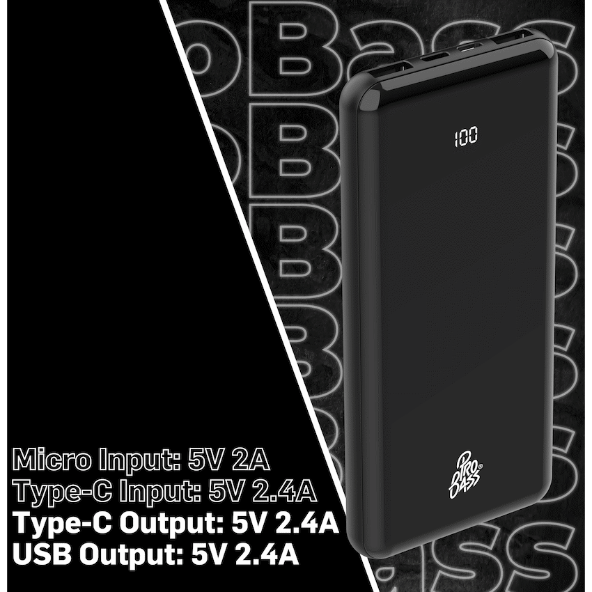 Pro Bass ChargeMax 2 10 000mAh power bank - Black
