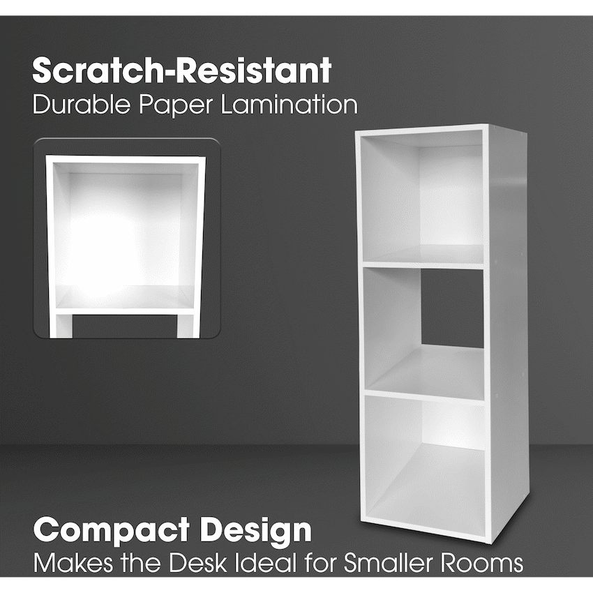 Everfurn Grayscale 3 Tier Bookshelf White, High Pressure Laminate