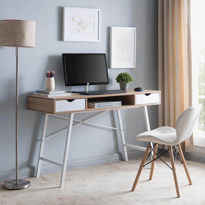 Everfurn Rain Work Desk - Study Desk with Two Drawers, Steel Frame, Adjustable Feet