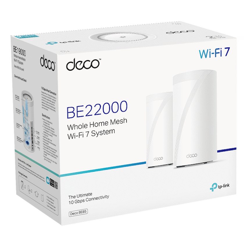 TP-Link Deco BE85 (2-Pack) BE22000 Tri-Band Whole Home Mesh Wi-Fi 7 System