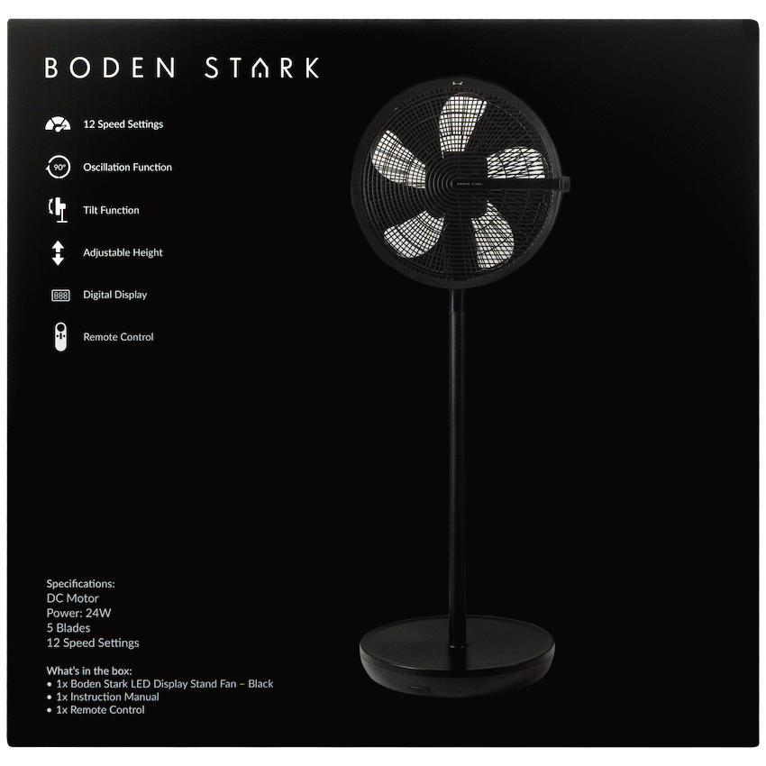 Boden Stark LED Display Stand Fan - Black