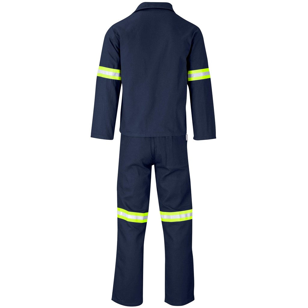 Technician 100% Cotton Conti Suit - Reflective Arms & Legs - Yellow Tape - Navy