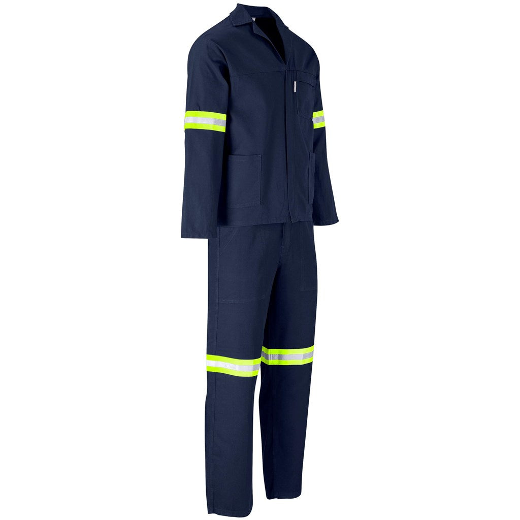 Technician 100% Cotton Conti Suit - Reflective Arms & Legs - Yellow Tape - Navy