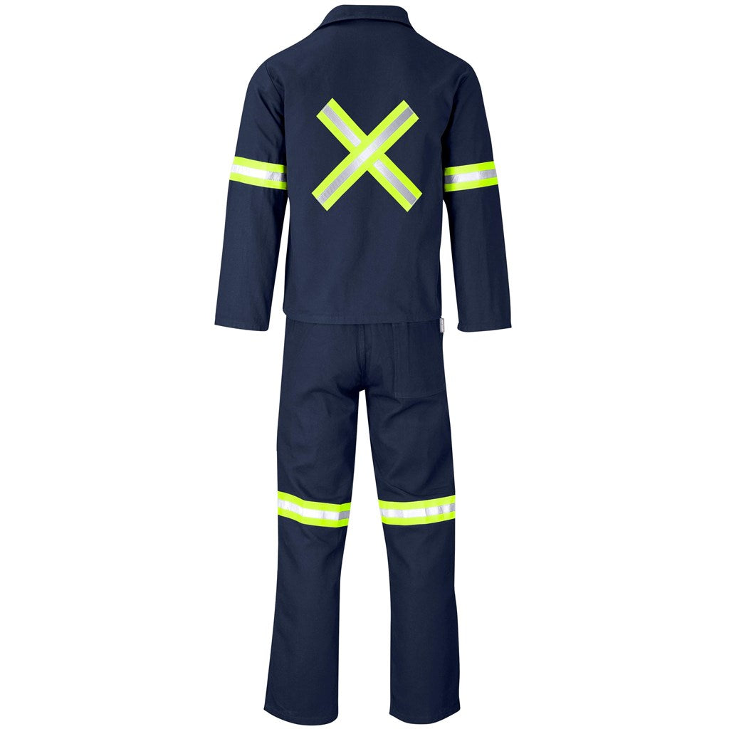 Technician 100% Cotton Conti Suit - Reflective Arms, Legs & Back - Yellow Tape - Navy