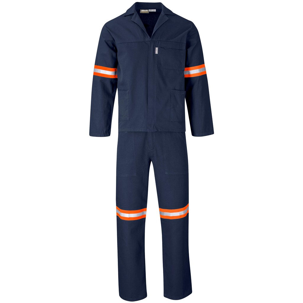 Technician 100% Cotton Conti Suit - Reflective Arms, Legs & Back - Orange Tape - NAVY