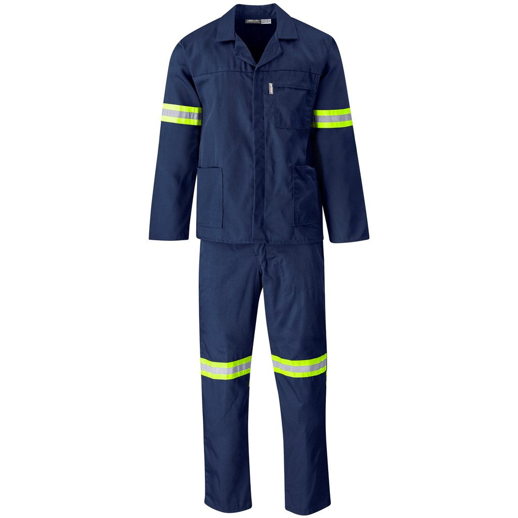 Trade Polycotton Conti Suit - Reflective Arms & Legs - Yellow Taped - NAVY