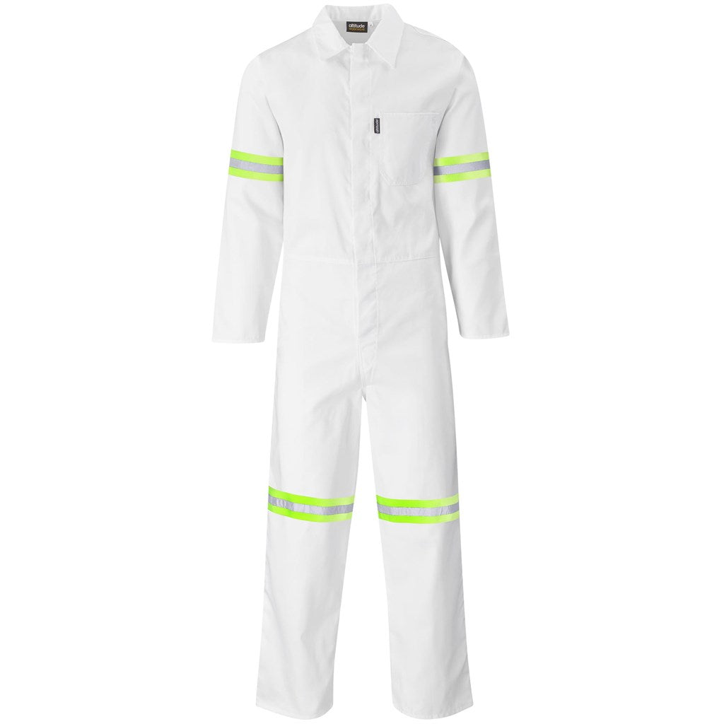 Safety Polycotton Boiler Suit - Reflective Arms & Legs - Yellow Tape - WHITE