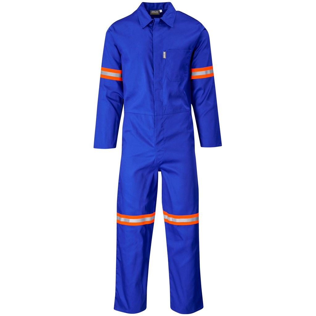 Safety Polycotton Boiler Suit - Reflective Arms & Legs - Orange Tape - ROYAL BLUE