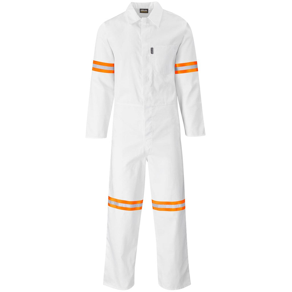 Safety Polycotton Boiler Suit - Reflective Arms & Legs - Orange Tape - WHITE