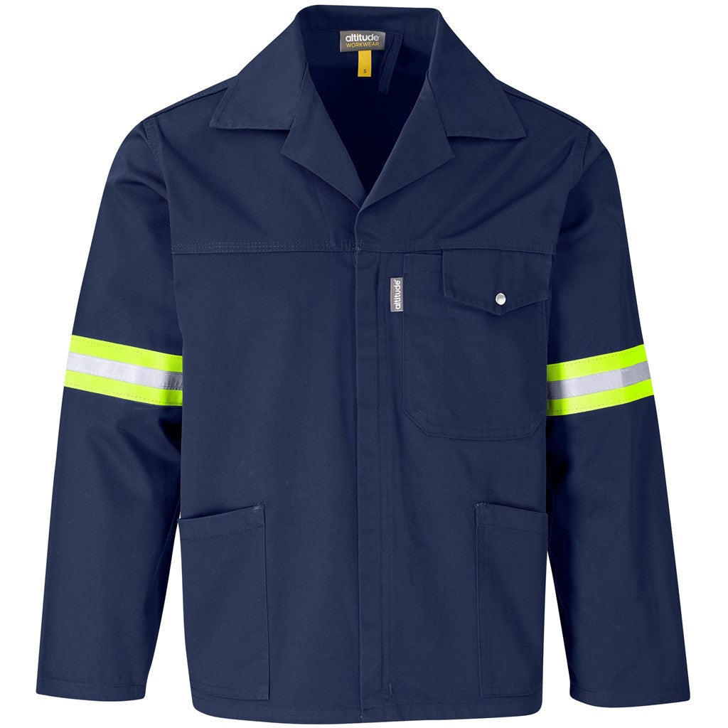 Site Premium Polycotton Jacket - Reflective Arms & Back - Yellow Tape - NAVY