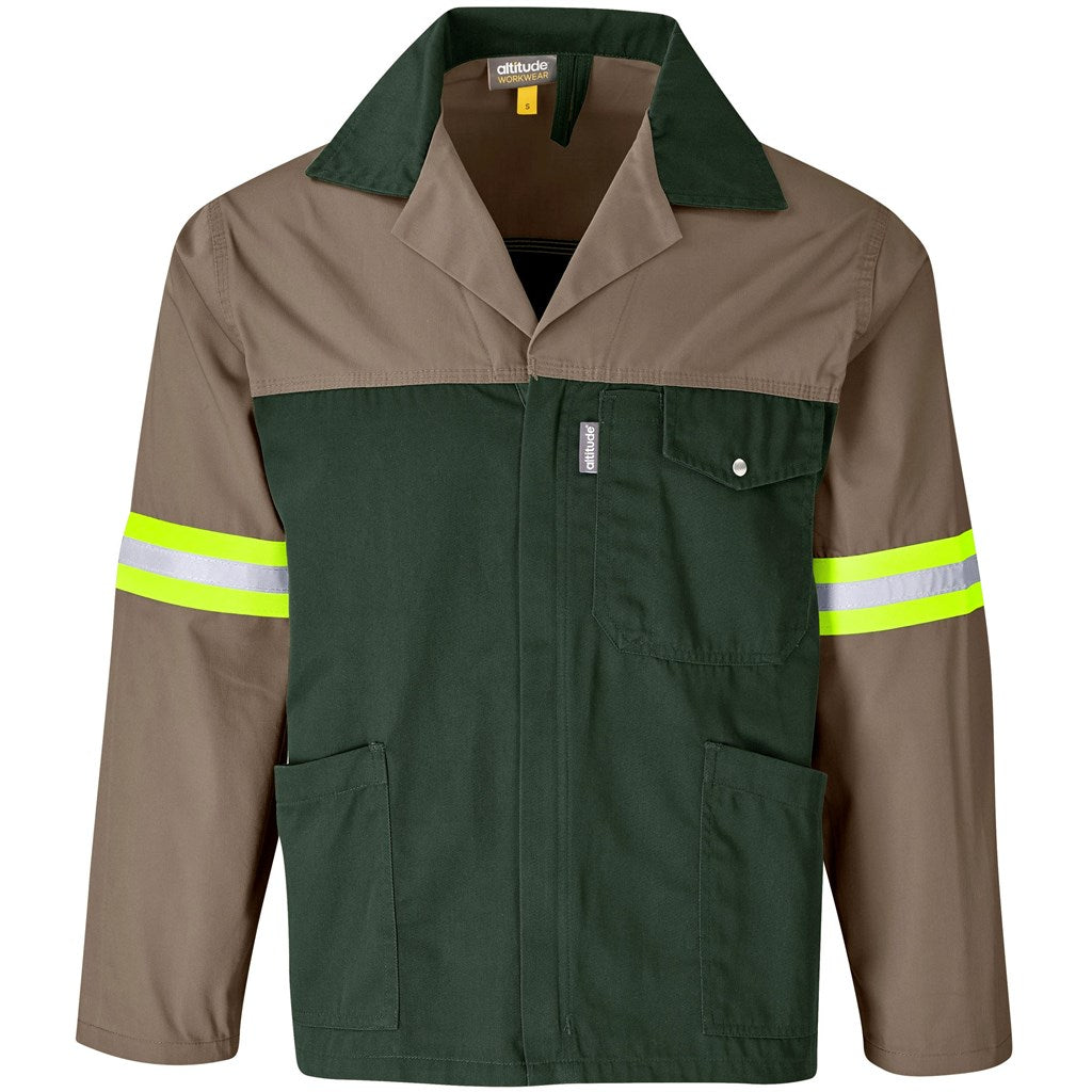 Site Premium Two-Tone Polycotton Jacket - Reflective Arms & Back - Yellow Tape - KHAKI