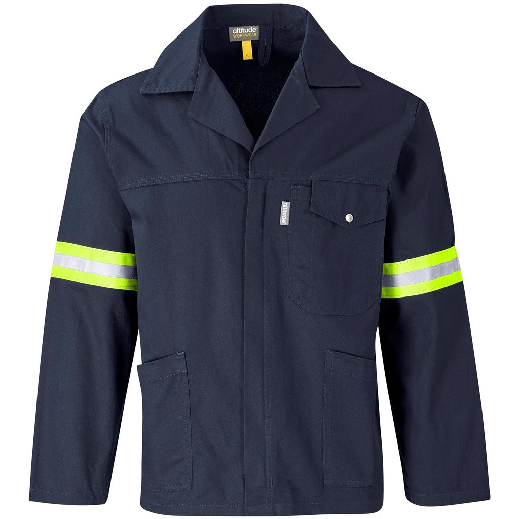 Artisan Premium 100% Cotton Jacket - Reflective Arms - Yellow Tape - NAVY