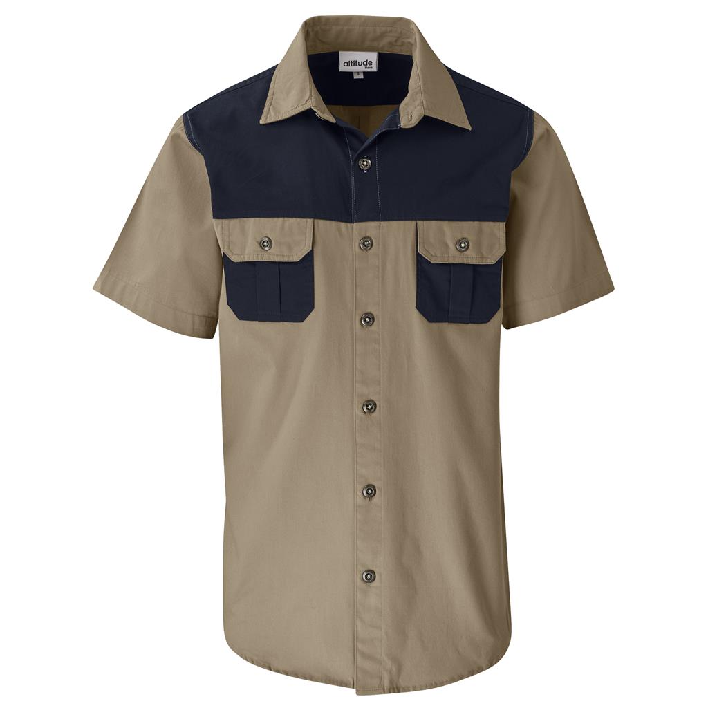 Mens Short Sleeve Serengeti 2-Tone Bush Shirt - STONE