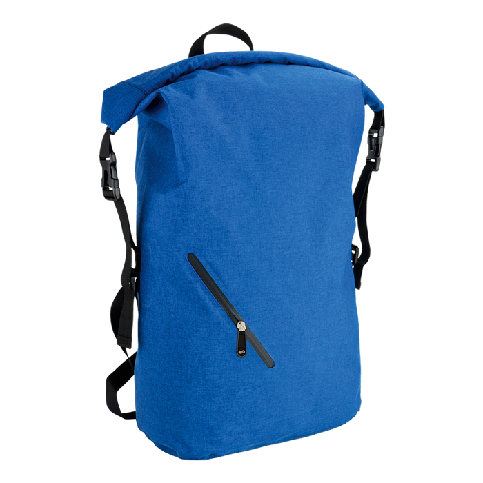 Melange Waterproof Backpack With Diagonal Zip - Blue Melange