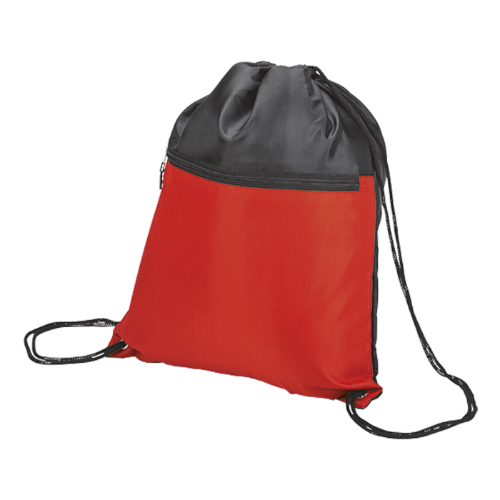 Drawstring Sport Bag with Zip Pocket 210D - Red