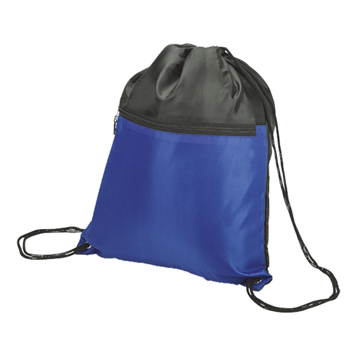 Drawstring Sport Bag with Zip Pocket 210D - Royal Blue