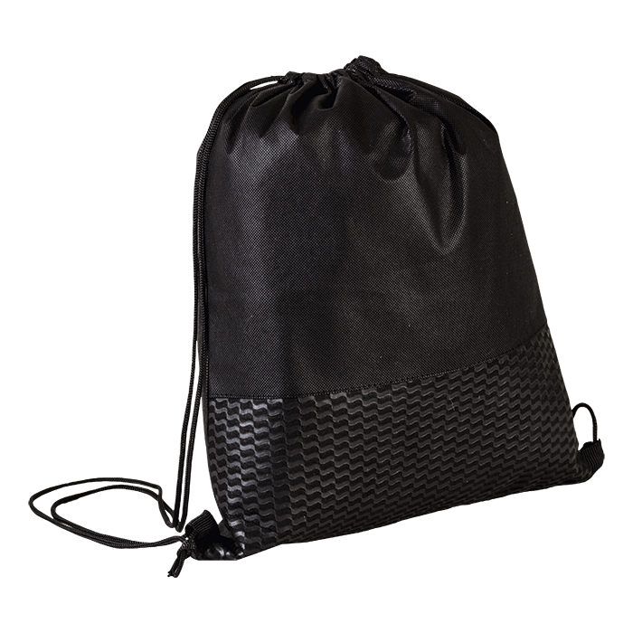 Wave Design Drawstring Bag Non-Woven - Black