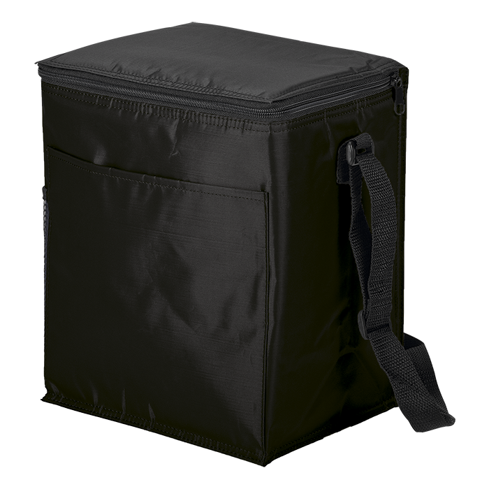 12 Can Cooler with 2 Exterior Pockets 70D PEVA Lining - Black