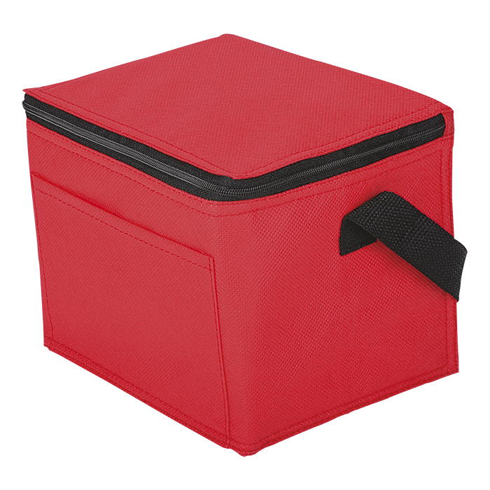 6 Can Cooler with Foil Liner and Pocket Non-Woven Foil Linin - Red
