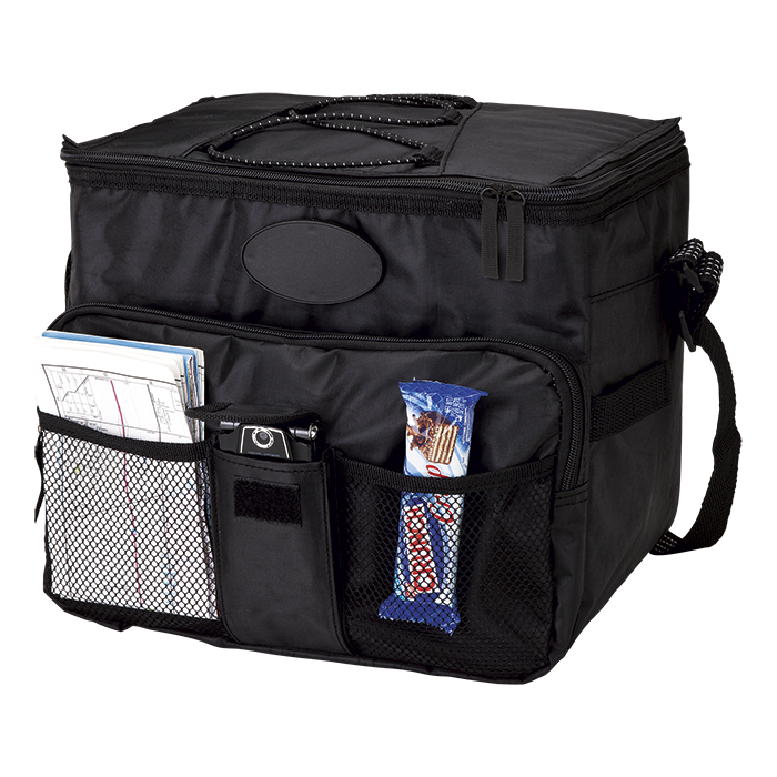 18 Can Cooler with 2 Front Mesh Pockets - Black