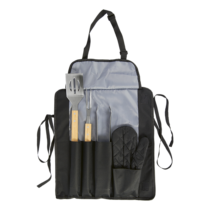 Apron With Bbq Set - Black