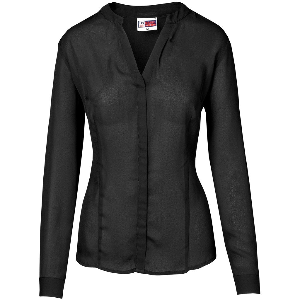 Ladies Long Sleeve Ava Blouse - BLACK