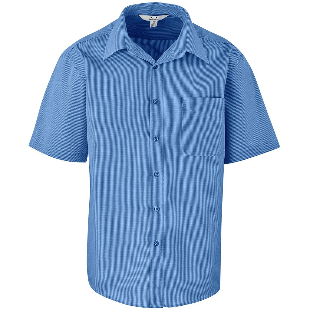 Mens Short Sleeve Micro Check Shirt - BLUE