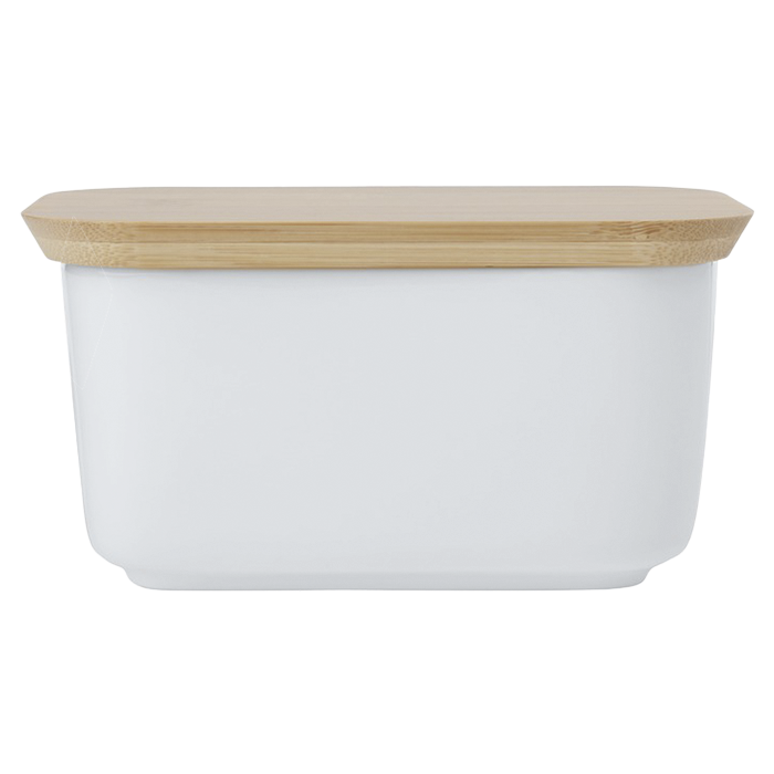 White Basics Butter Dish With Bamboo Lid - White