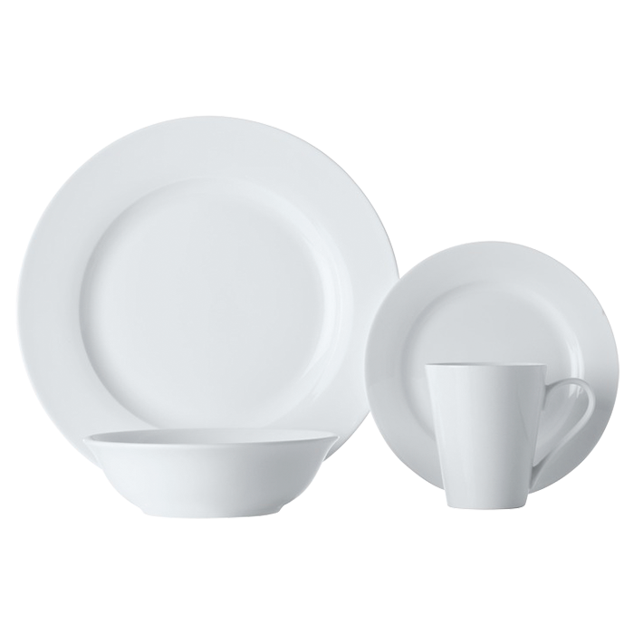 White Basics Cosmopolitan Rim Dinner Set 16 Piece - White