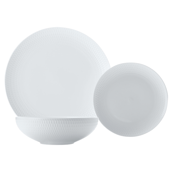 White Basics Diamonds Dinner Set 12 Piece - White