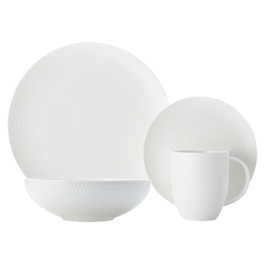 White Basics Diamonds Dinner Set 16 Piece - White