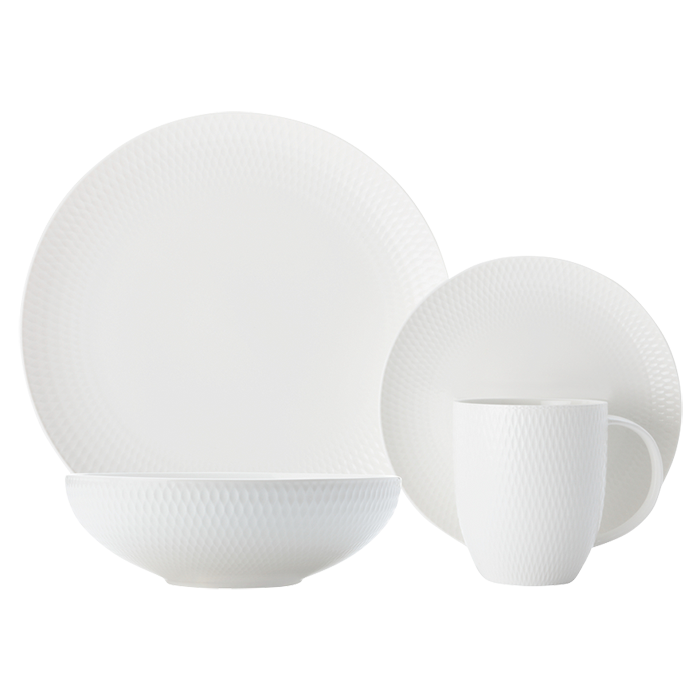 White Basics Diamonds Dinner Set 16 Piece - White