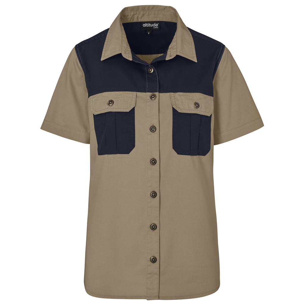 Ladies Short Sleeve Serengeti 2-Tone Bush Shirt - STONE