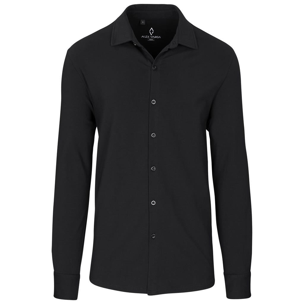 Mens Long Sleeve Alex Varga Cronus Knitted Shirt - BLACK
