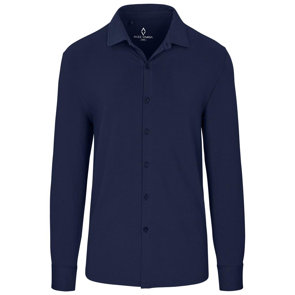 Mens Long Sleeve Alex Varga Cronus Knitted Shirt - NAVY