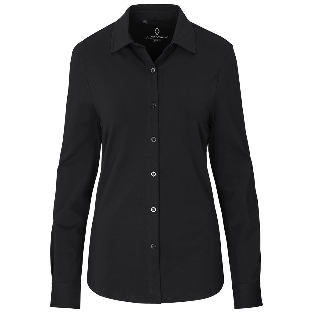 Ladies Long Sleeve Alex Varga Cronus Knitted Shirt - BLACK