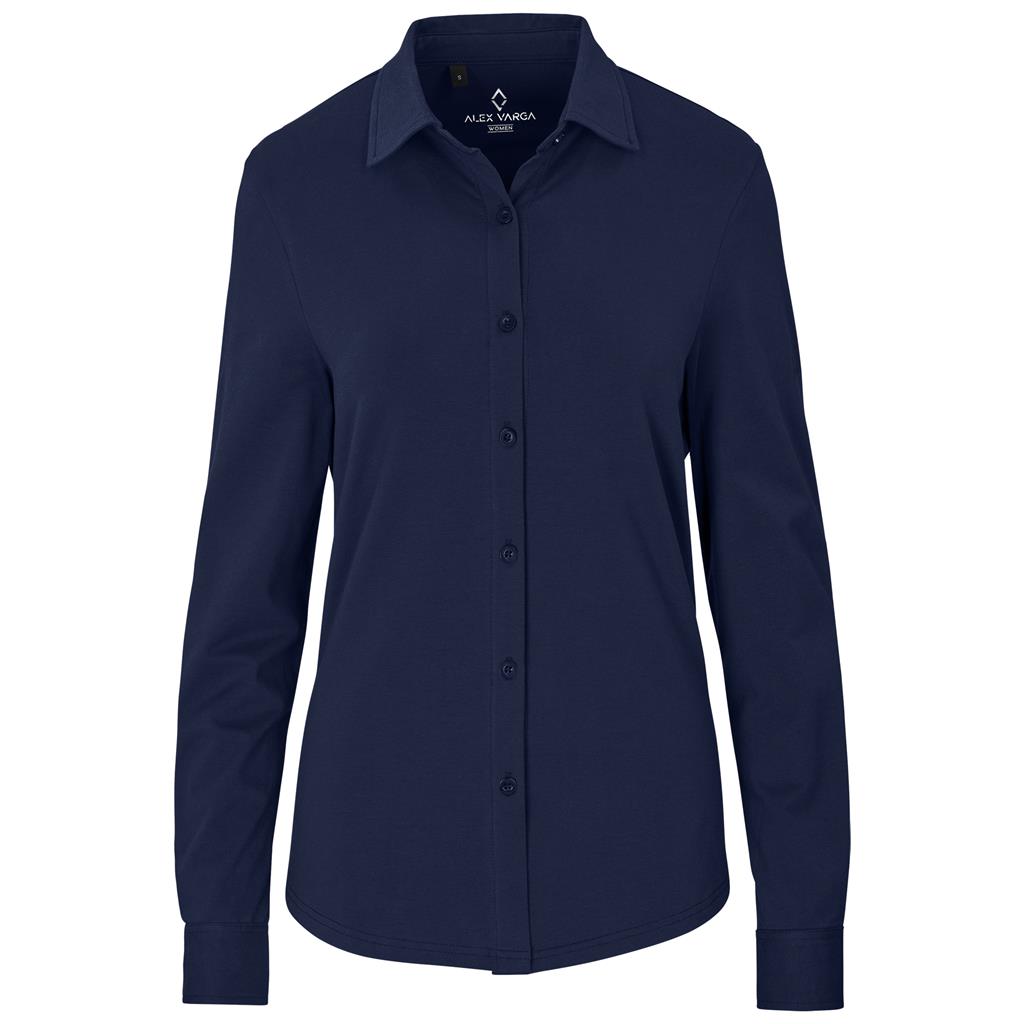 Ladies Long Sleeve Alex Varga Cronus Knitted Shirt - NAVY