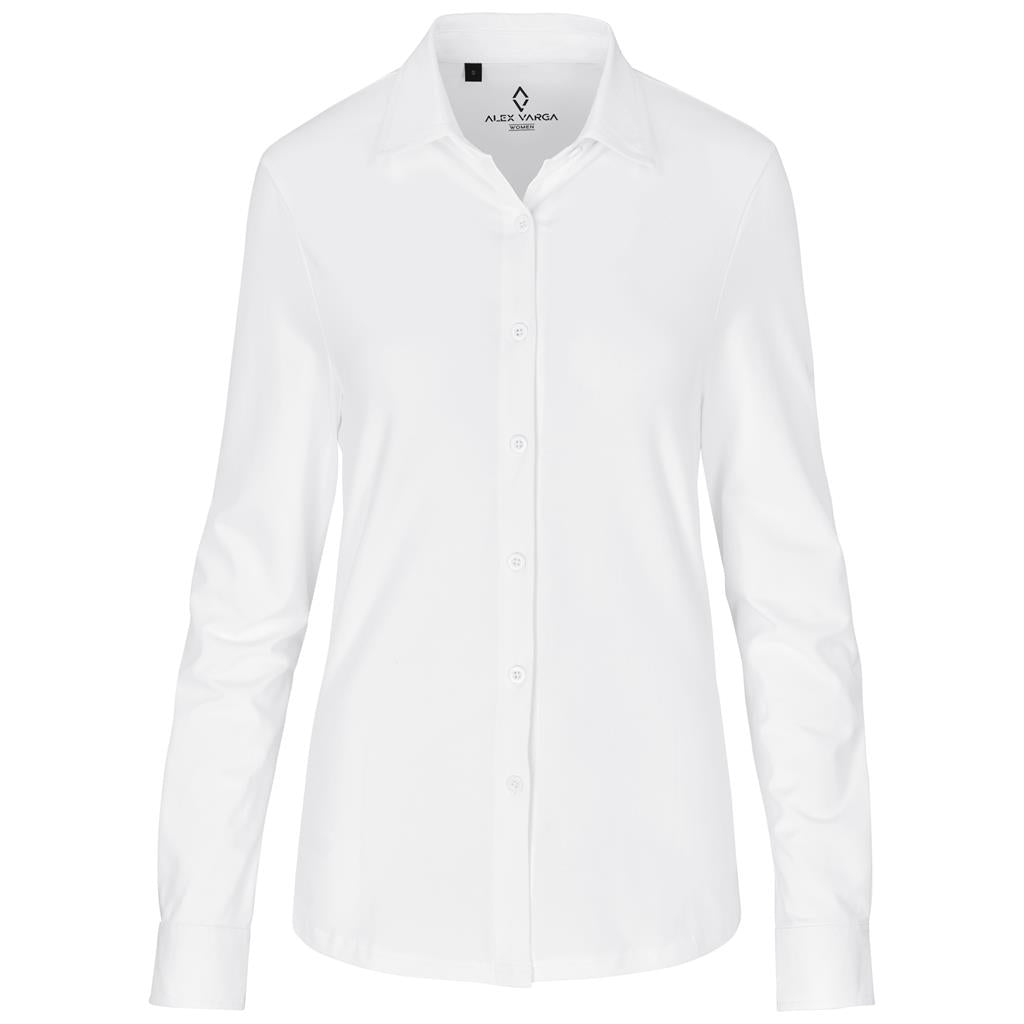 Ladies Long Sleeve Alex Varga Cronus Knitted Shirt - WHITE