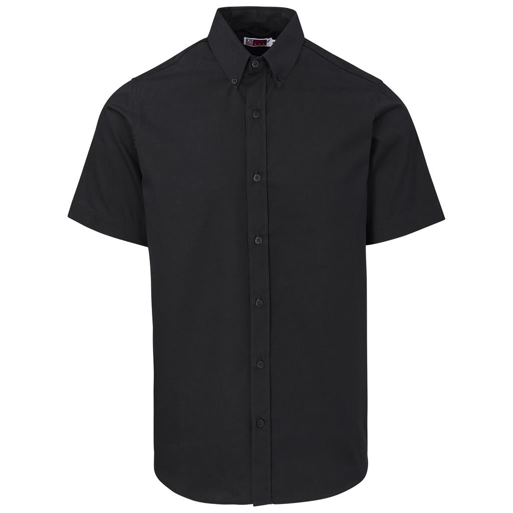 Mens Short Sleeve Brushed Cotton Twill Moderna Shirt - BLACK