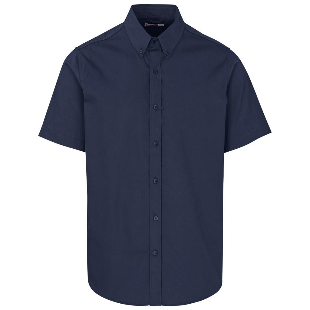 Mens Short Sleeve Brushed Cotton Twill Moderna Shirt - NAVY