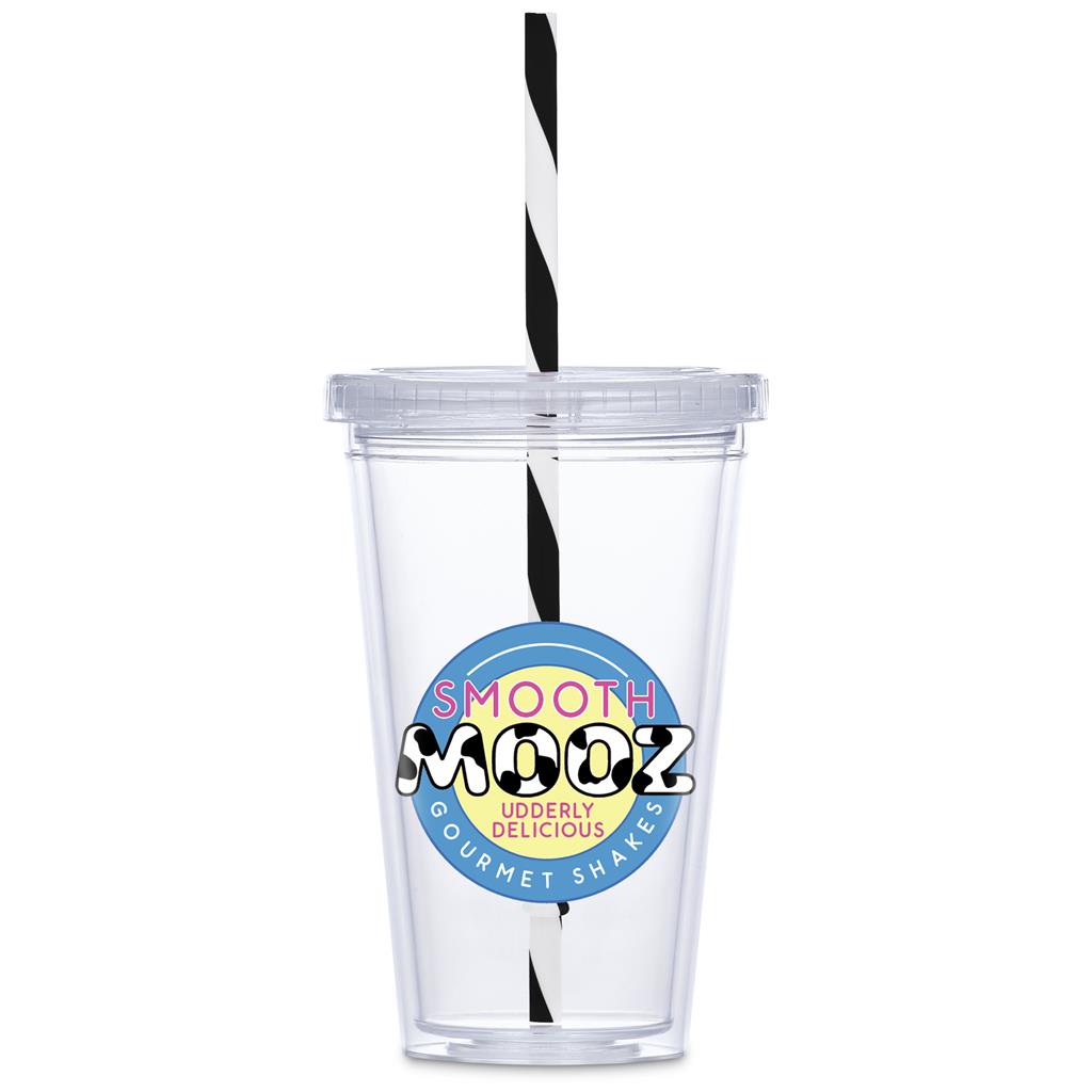 Malibu Double-Wall Plastic Tumbler & Straw - 470ml - BLACK