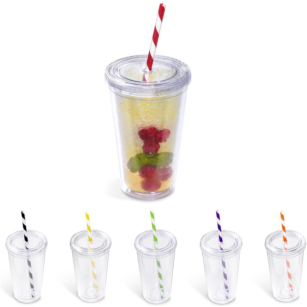 Malibu Double-Wall Plastic Tumbler & Straw - 470ml